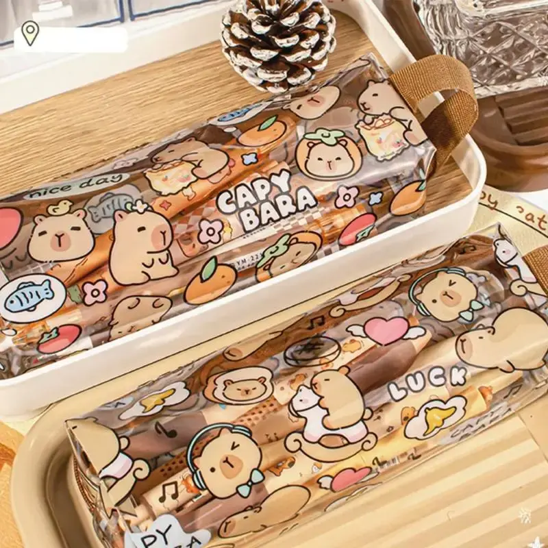 Cartoon Capybara Pencil Cases Cute Pen Bags Kawaii Zipper Pencil Case Students Stationery School Office Supplies Gifts