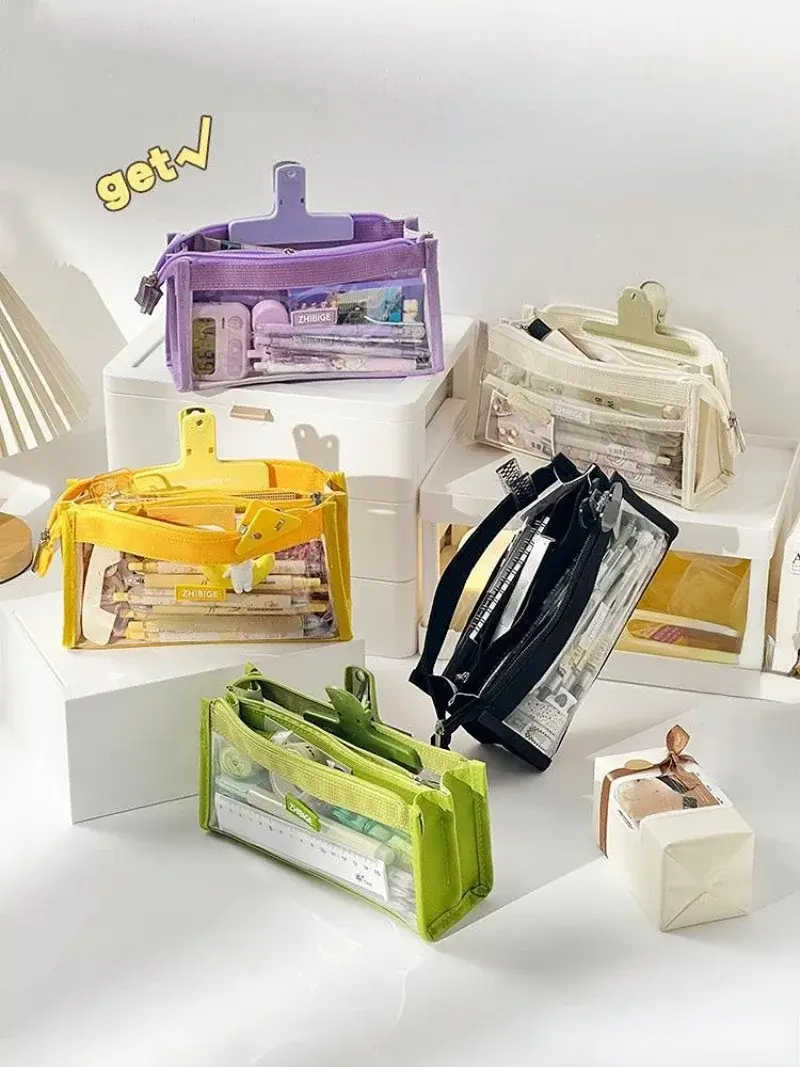 Student Multi-layer Pencil Case Transparent Large Capacity Marker Pen case Girl Storage pencil Pouch Children's Stationery Bag