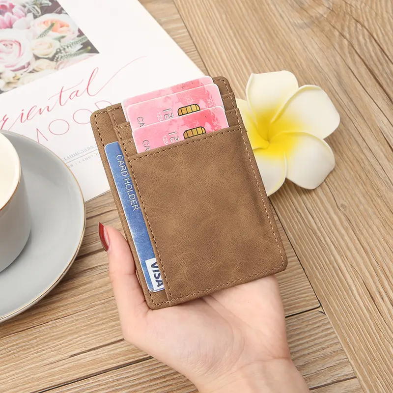Foreign trade new pu men's card bag crazy horse leather change clip unisex and unisex purse multi-function card position