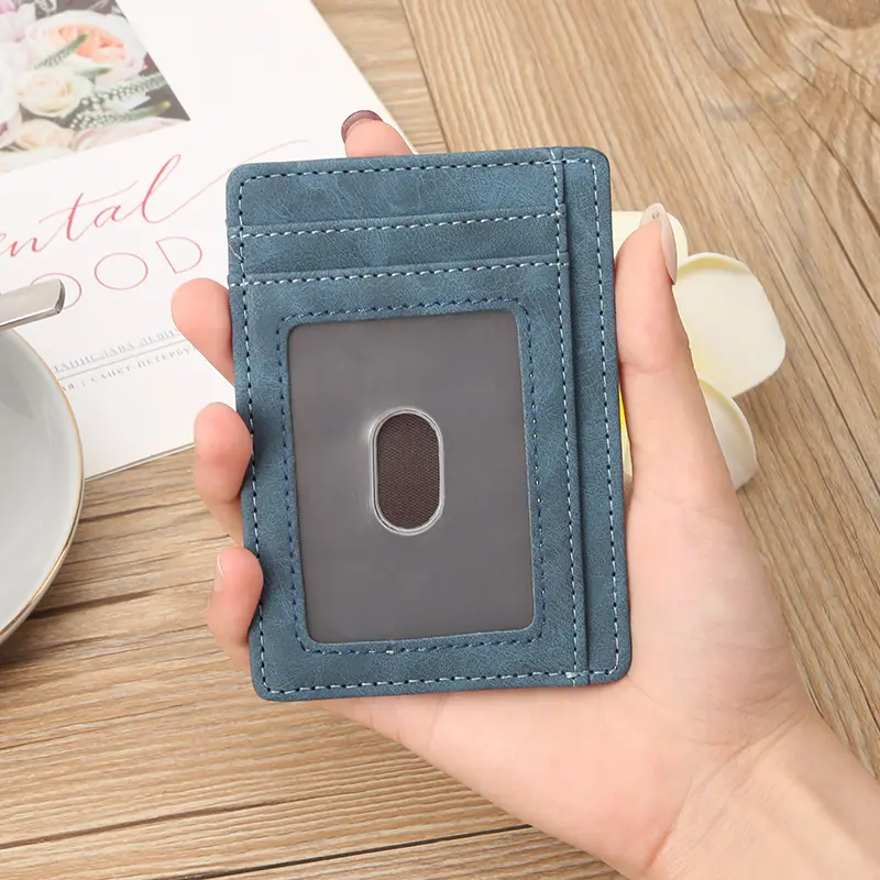 Foreign trade new pu men's card bag crazy horse leather change clip unisex and unisex purse multi-function card position