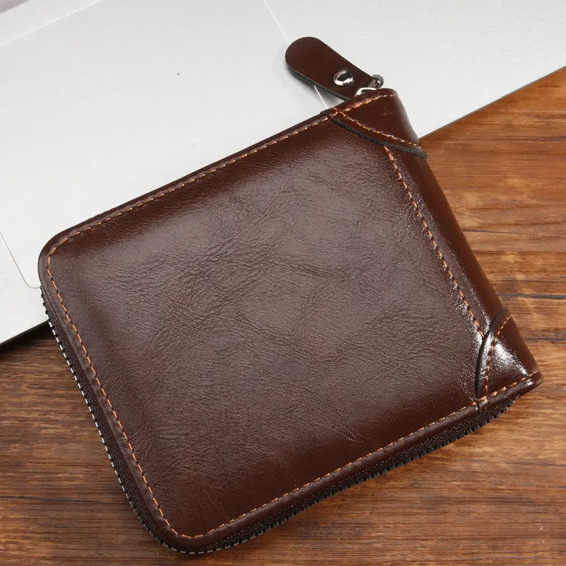 Men's wallet with driving license cover, vintage and simple, short and multi-functional card holder with zipper
