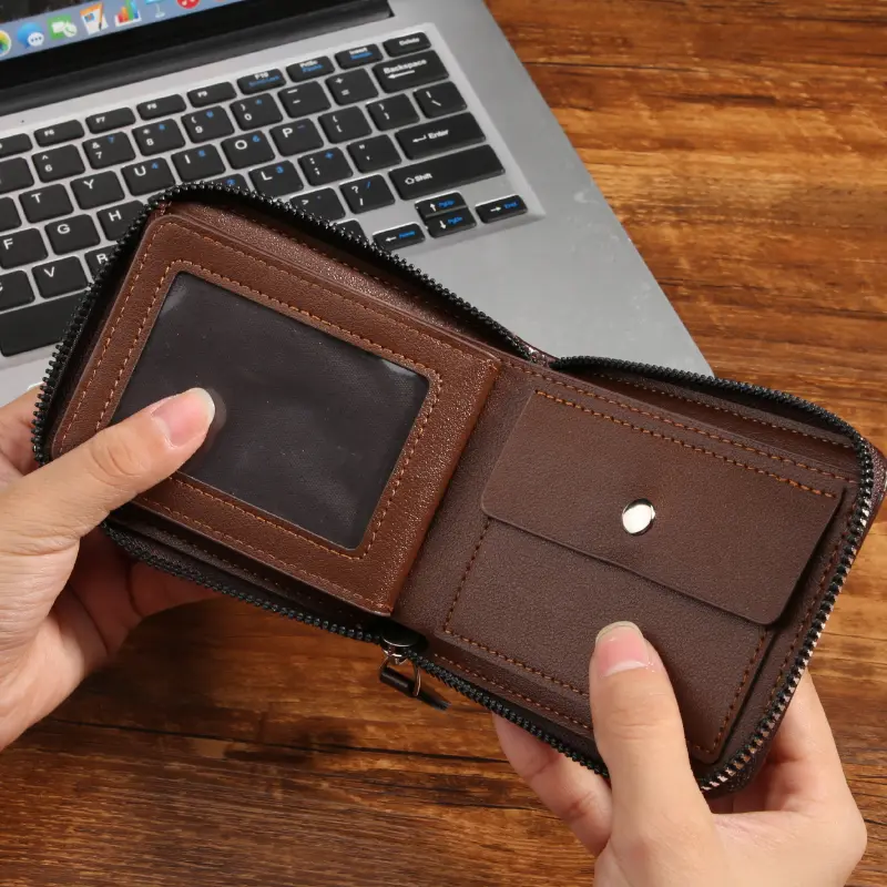 Men's wallet with driving license cover, vintage and simple, short and multi-functional card holder with zipper