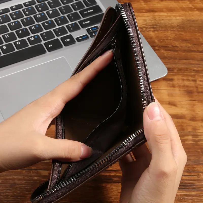 Men's wallet with driving license cover, vintage and simple, short and multi-functional card holder with zipper