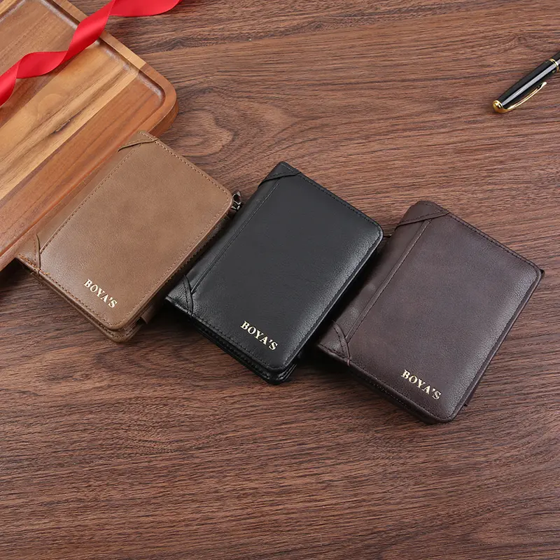 Business PU leather short men's wallet retro high-end zipper three fold multi card wallet