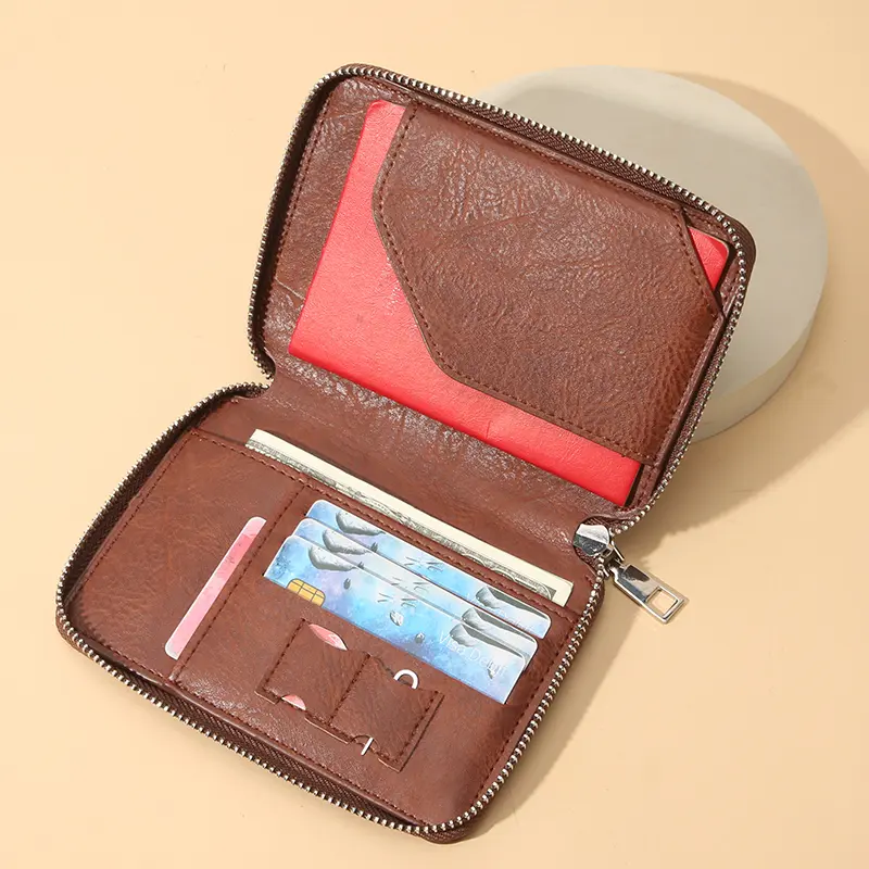 Cross-border 2024 new anti-theft passport holder zipper short travel passport bag multi-functional document storage bag