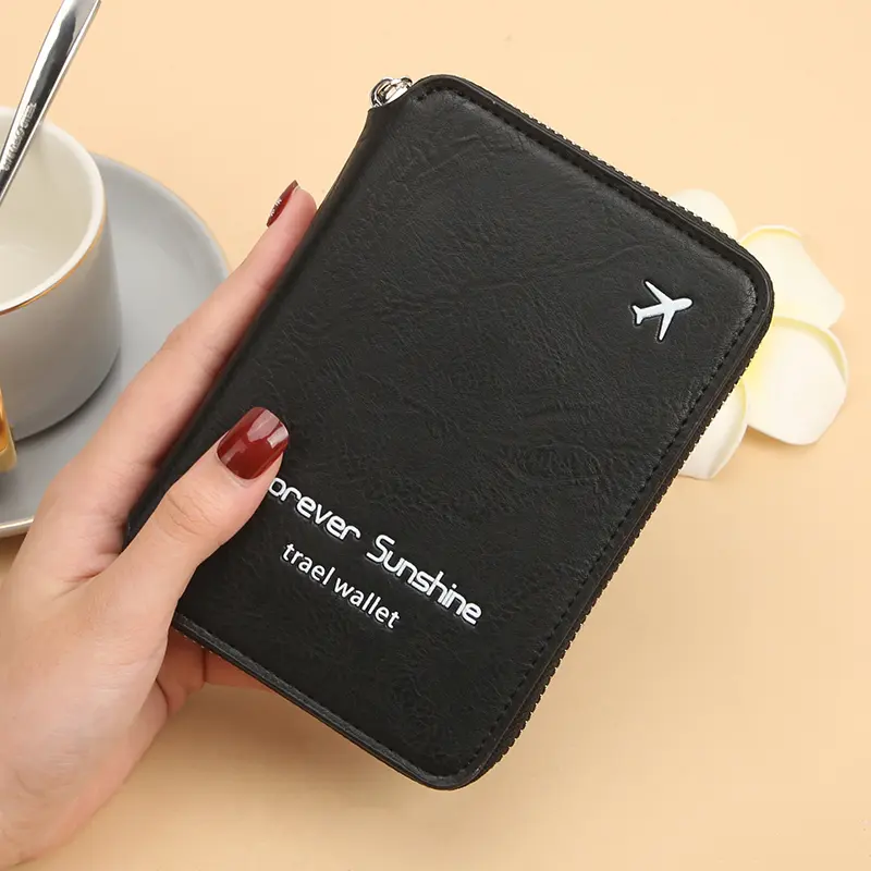 Cross-border 2024 new anti-theft passport holder zipper short travel passport bag multi-functional document storage bag
