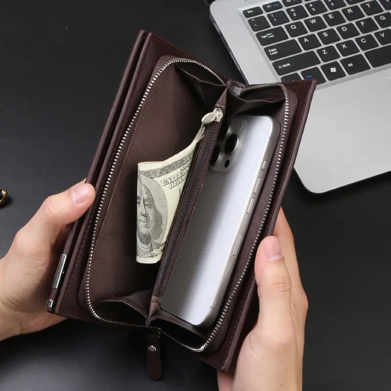 New men's wallet Casual zipper mobile phone bag Multi-function clutch bag Long men's wallet