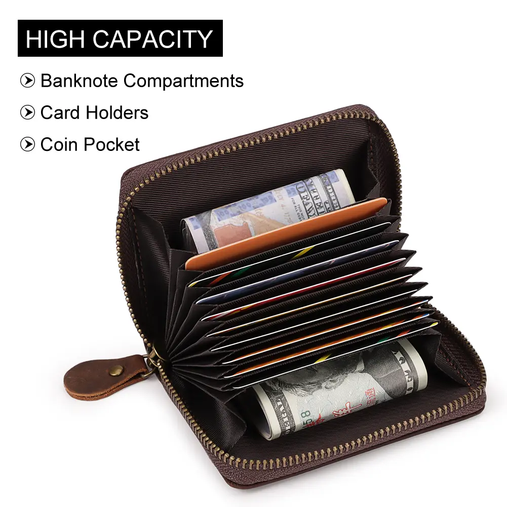 Crazy Horse Leather Business Card Holder Wallet RFID Bank/ID/Credit Card Case Anti Demagnetization Organizer Wallets