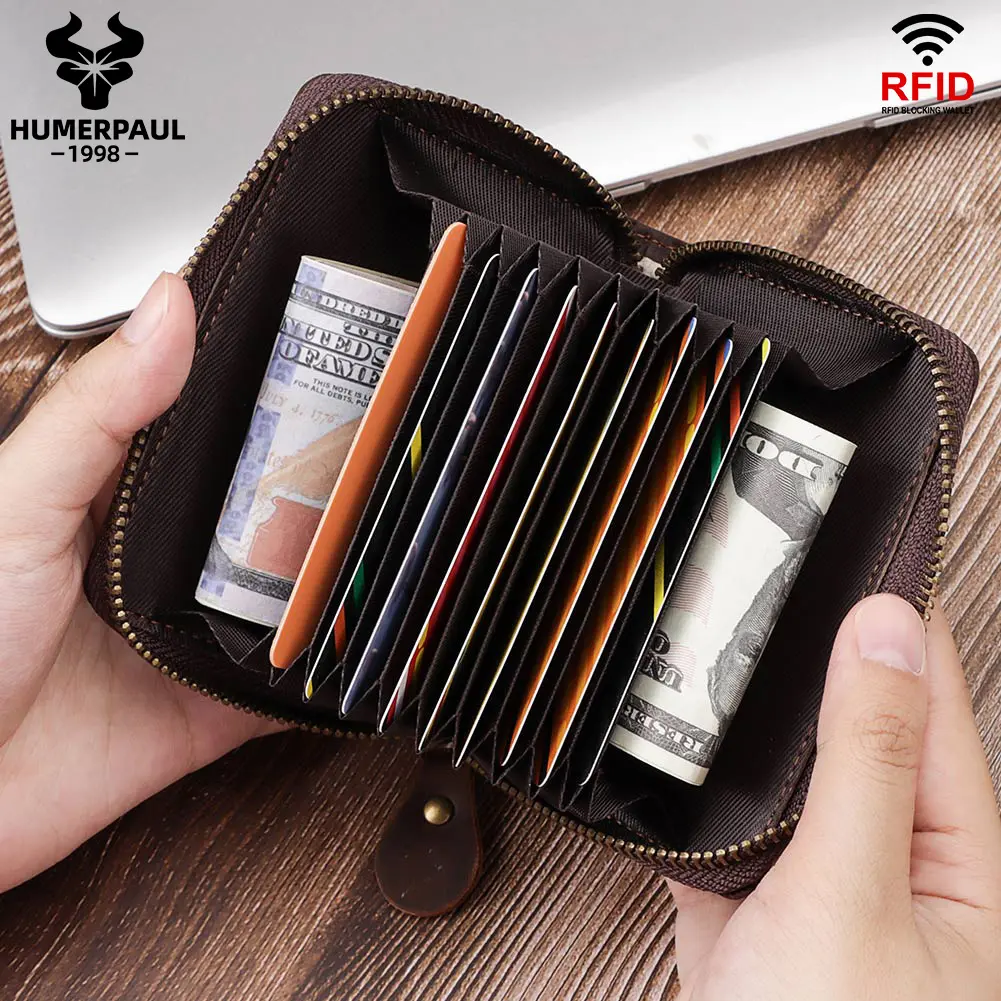 Crazy Horse Leather Business Card Holder Wallet RFID Bank/ID/Credit Card Case Anti Demagnetization Organizer Wallets