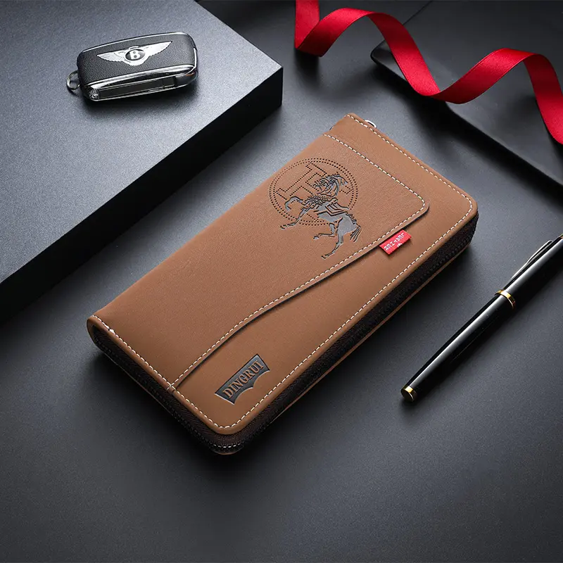 New men's wallet made of crazy horse leather with retro style from Europe and America PU zipper bag fashionable short card bag a