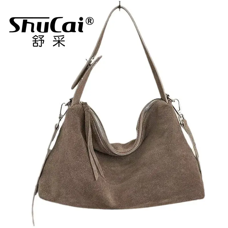 Genuine Leather Fashion Autumn Winter Boston Tote Soft Matte Suede Cow Leather Women's Handbag Shoulder Crossbody Bag For Women