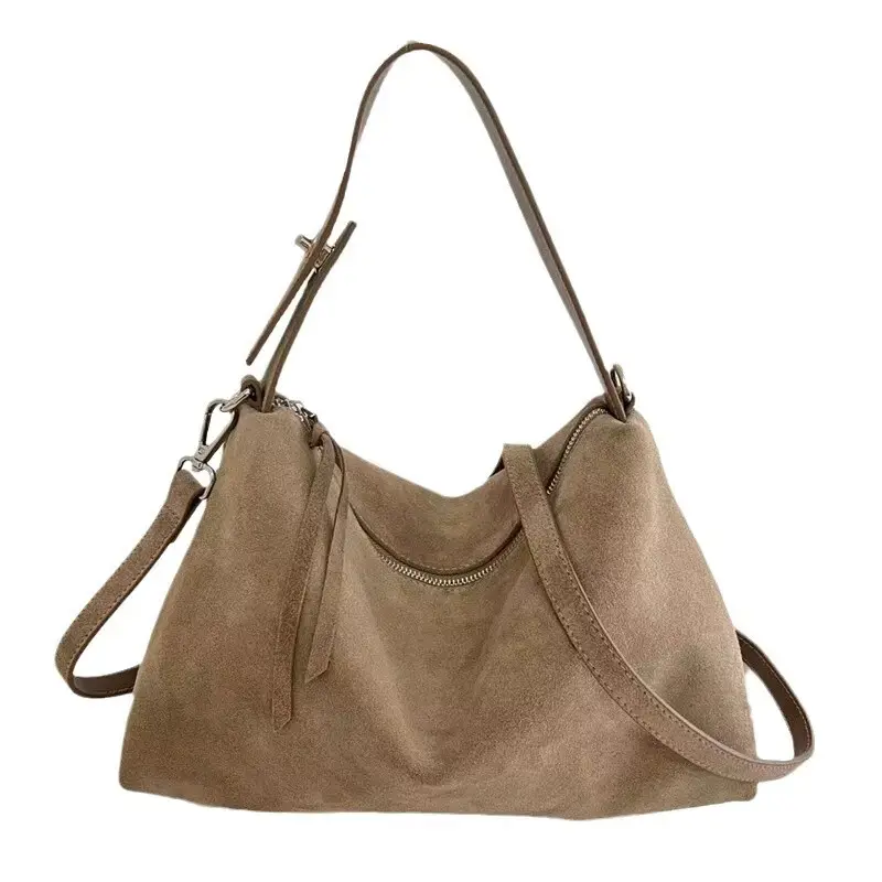 Genuine Leather Fashion Autumn Winter Boston Tote Soft Matte Suede Cow Leather Women's Handbag Shoulder Crossbody Bag For Women