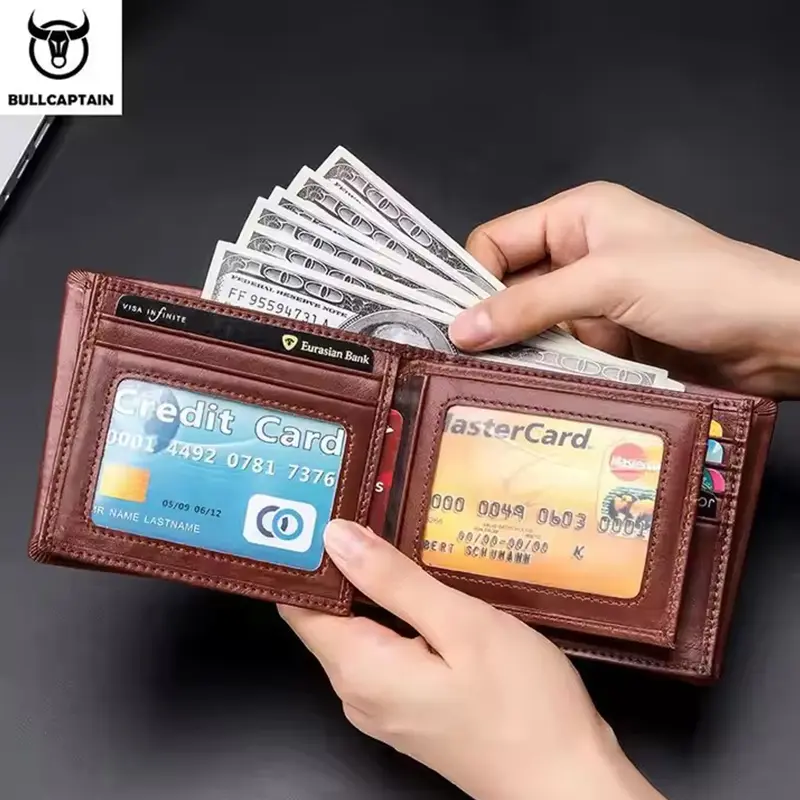 BULLCAPTAIN Genuine Leather Wallet Male Brand Designer Business Wallet Multi-function Storage Purse Rfid Card Package Wallet Men