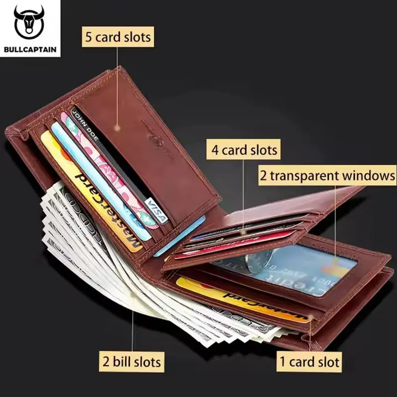 BULLCAPTAIN Genuine Leather Wallet Male Brand Designer Business Wallet Multi-function Storage Purse Rfid Card Package Wallet Men