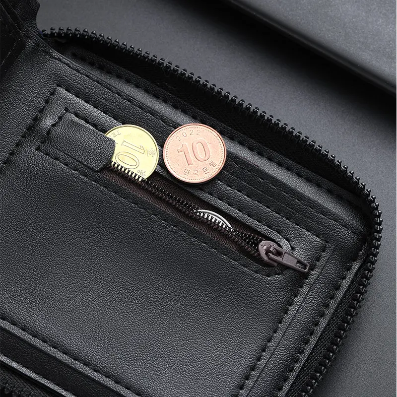 New carbon fiber pattern zipper men's wallet multi-card capacity large capacity short ID card pack wallet