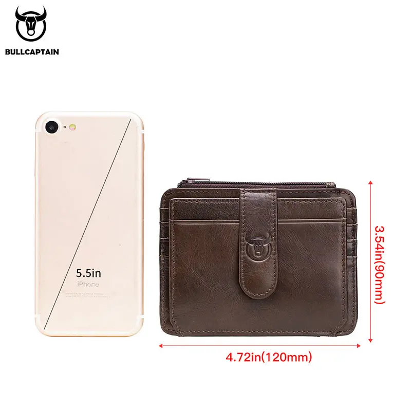 BULLCAPTAIN Genuine Leather RFID Blocking Zipper Card Holder Credit Cart Wallet Mini Slim Wallet Card & Id Holders Man Business