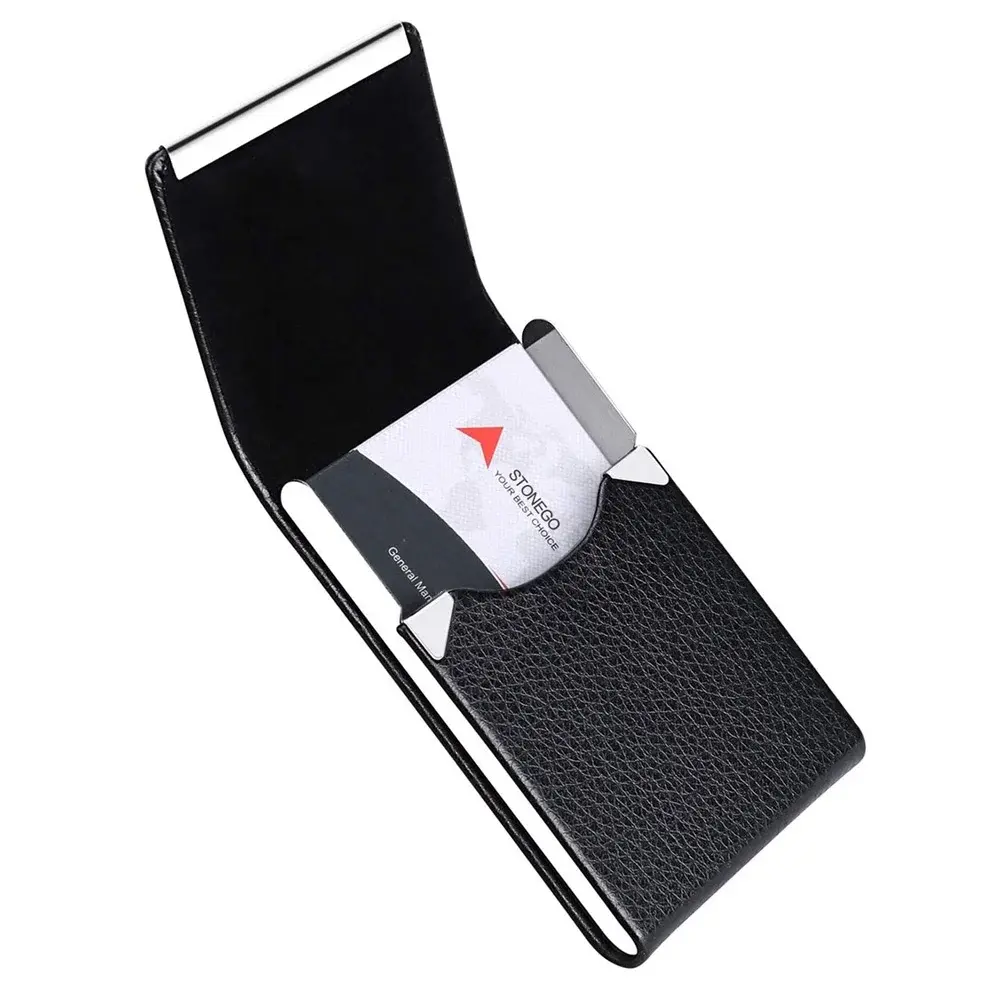 Men Business Card Holder Case - Slim PU Leather Metal Pocket Card Holder with Magnetic Shut, Name Card Holder