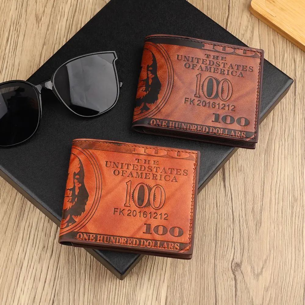 Vintage-Inspired Men's Faux Leather Wallet with Classic $100 Bill Design Multi-Functional Card Holder in Brown or Black