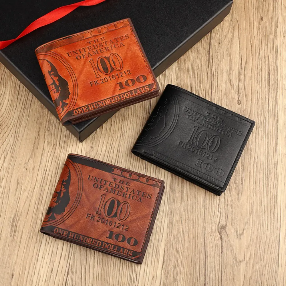 Vintage-Inspired Men's Faux Leather Wallet with Classic $100 Bill Design Multi-Functional Card Holder in Brown or Black