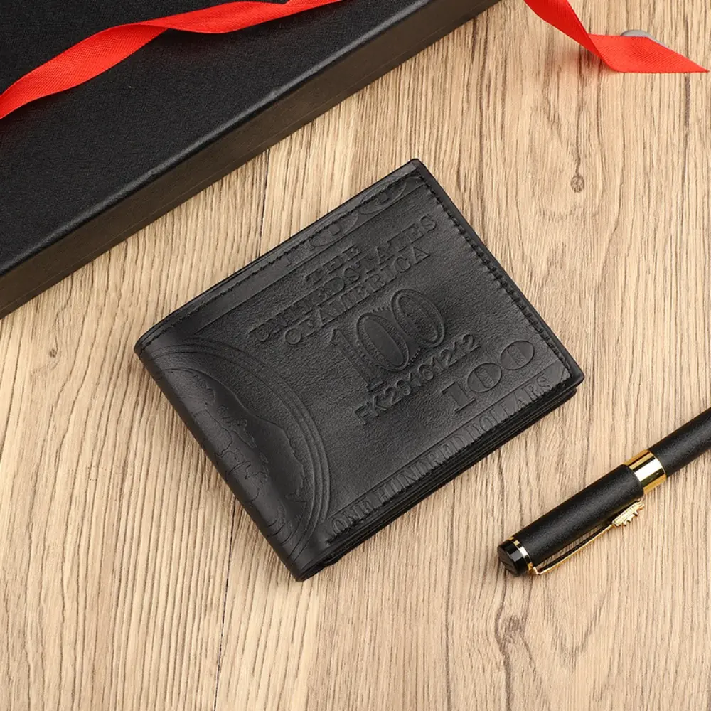 Vintage-Inspired Men's Faux Leather Wallet with Classic $100 Bill Design Multi-Functional Card Holder in Brown or Black