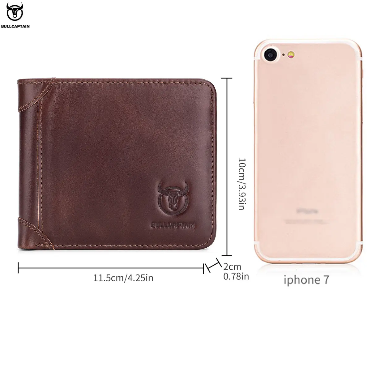 BULLCAPTAIN Men's Wallet Horizontal Classic Short Bi-Fold RFID Gift Box Leather Wallet  Credit Card Holder Wallet For Men QB031H