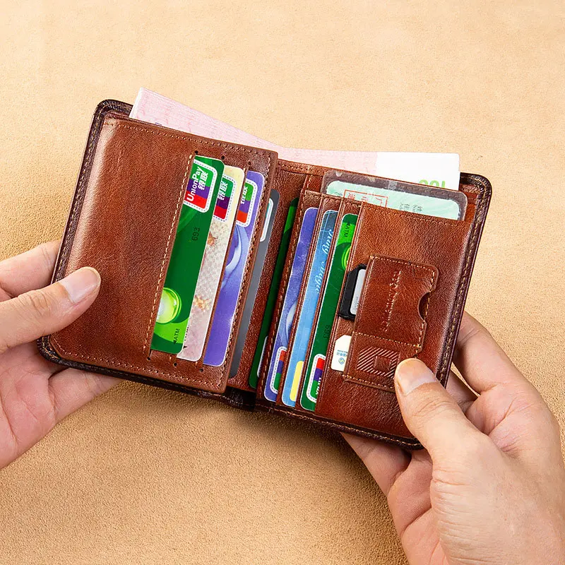High Quality Genuine Leather Men Wallets The State of Israel Symbol Short Card Holder Purse Trifold Men's Wallet BK3658