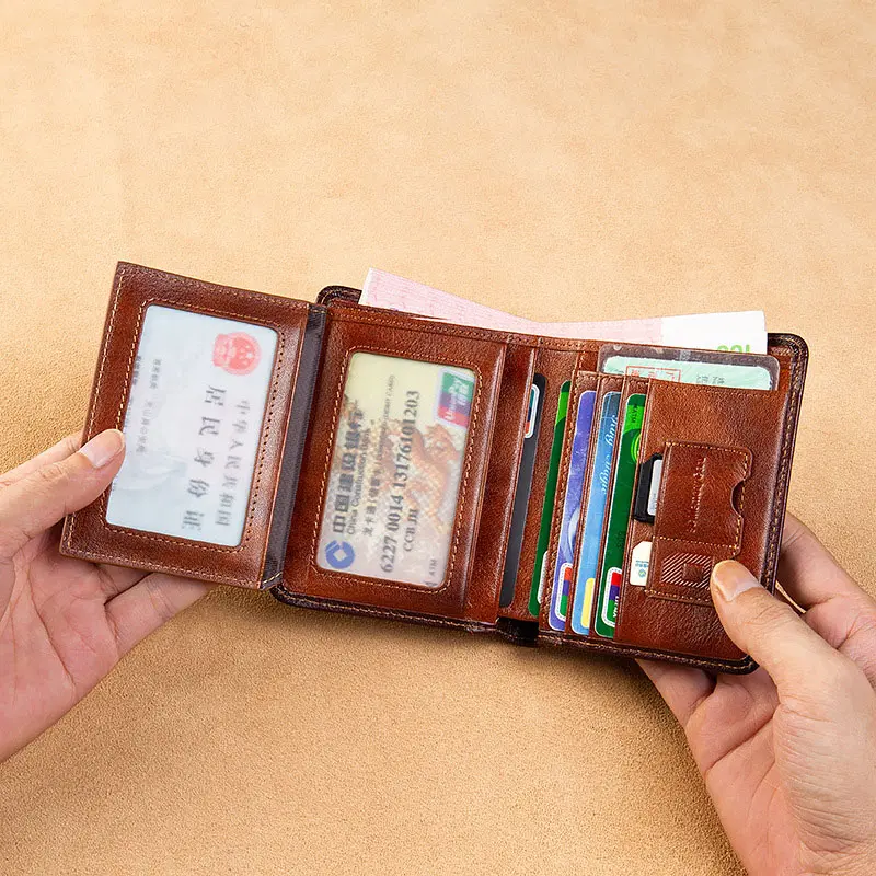 High Quality Genuine Leather Men Wallets The State of Israel Symbol Short Card Holder Purse Trifold Men's Wallet BK3658
