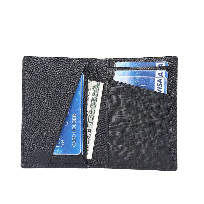 Luxury RFID Bifold Small Card Wallet for Men Contrast Color Slim Cross Pattern Genuine Leather Men's Credit Card Holder