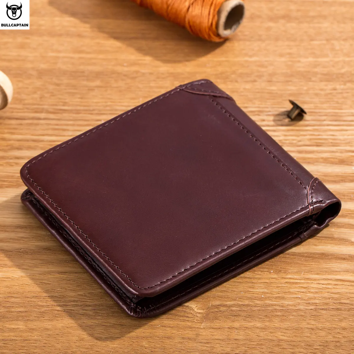 BULLCAPTAIN Men's Wallet Horizontal Classic Short Bi-Fold RFID Gift Box Leather Wallet  Credit Card Holder Wallet For Men QB031H