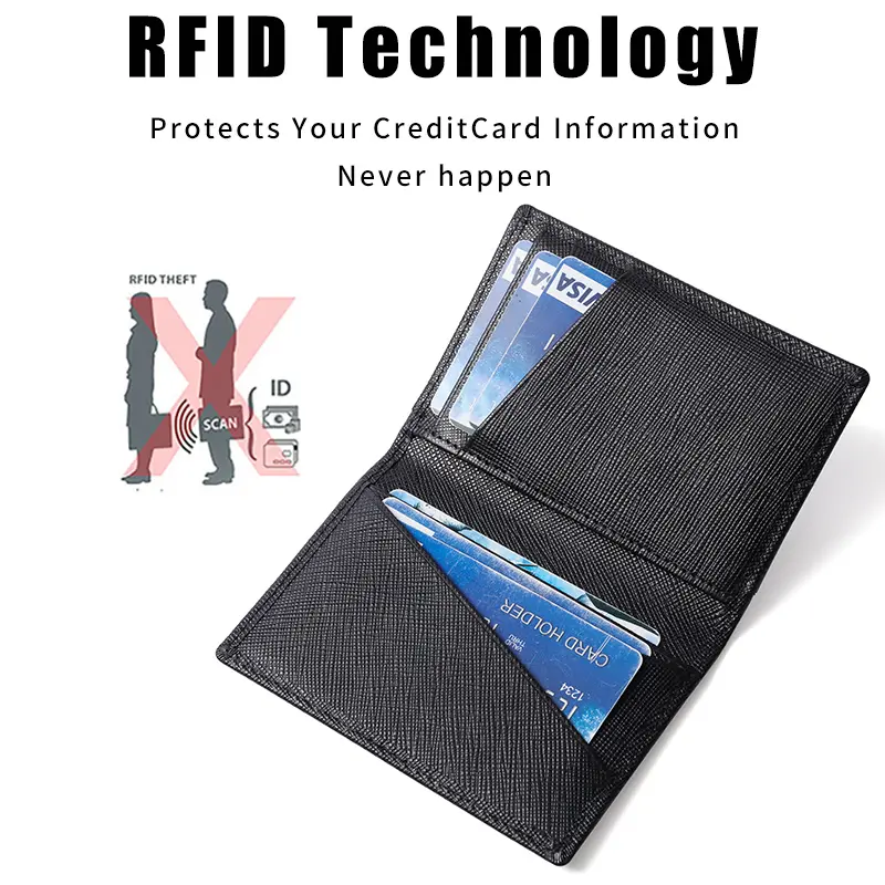 Luxury RFID Bifold Small Card Wallet for Men Contrast Color Slim Cross Pattern Genuine Leather Men's Credit Card Holder