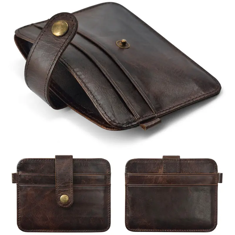 Men's Genuine Leather Slim Wallet - Ultra Thin Mini Purse with Card Holder, Small Money Bag (Portomonee/Carteras)