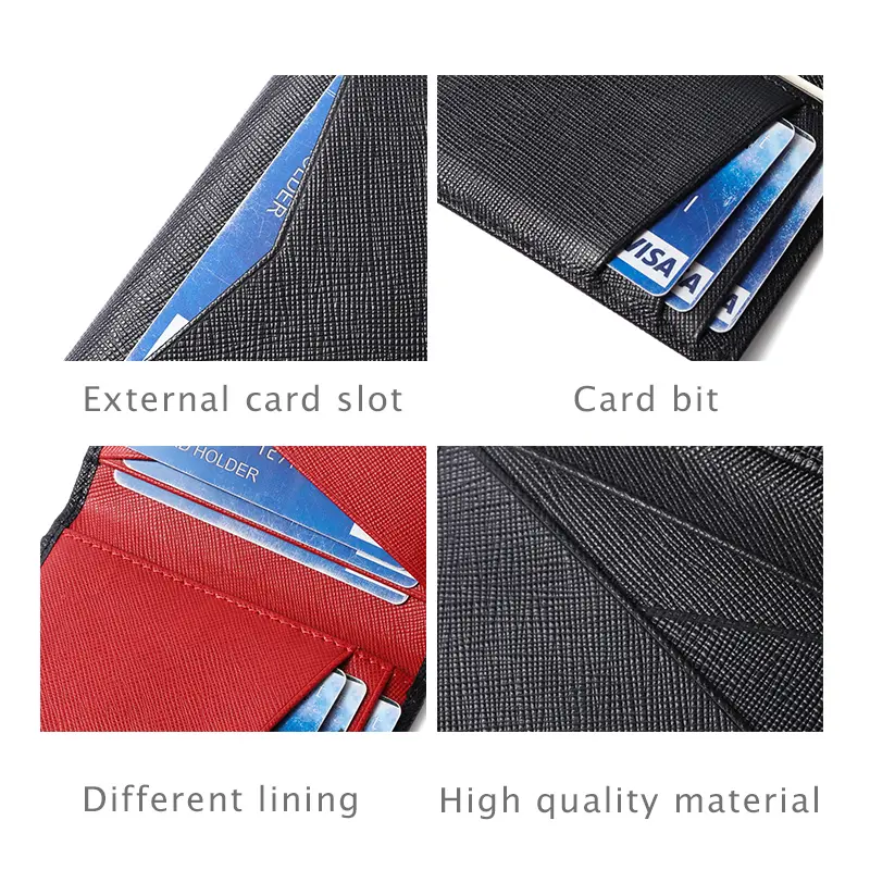 Luxury RFID Bifold Small Card Wallet for Men Contrast Color Slim Cross Pattern Genuine Leather Men's Credit Card Holder