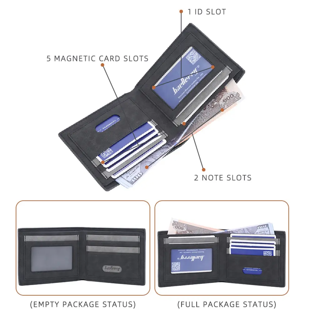 Baellerry Men Wallets Simple Name Print Card Holders Classic Male Wallet High Quality PU Leather Thin Male Purse Carteria