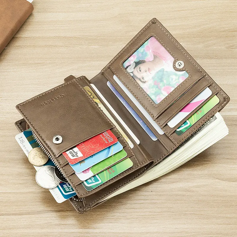 Men Short Wallet Multifunctional Credit Card Holder Zipper Coin Purse Quality PU Leather Gentleman Business Square Money Bag