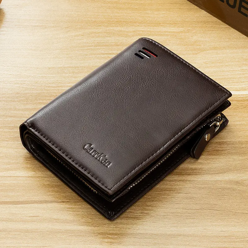 Men Short Wallet Multifunctional Credit Card Holder Zipper Coin Purse Quality PU Leather Gentleman Business Square Money Bag