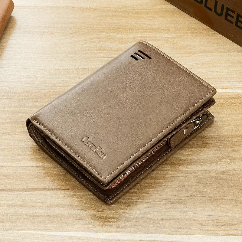 Men Short Wallet Multifunctional Credit Card Holder Zipper Coin Purse Quality PU Leather Gentleman Business Square Money Bag