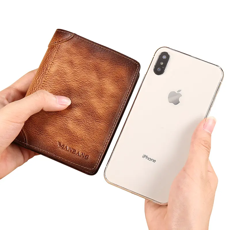 ManBang HOT Genuine Leather Men Wallet Small Mini Card Holder Male Wallet Pocket Retro purse wallet for men High Quality