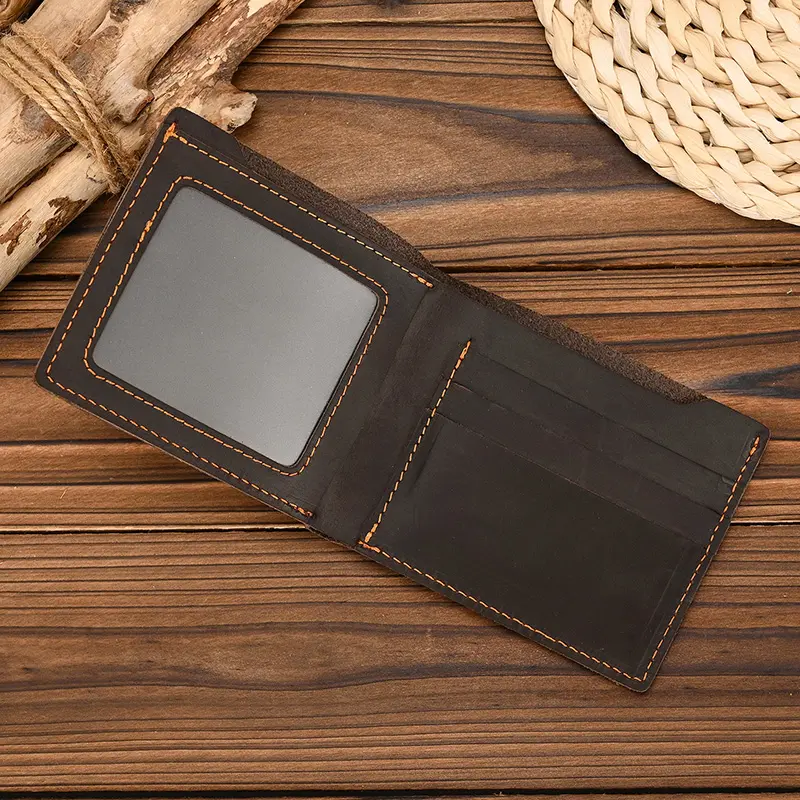 Slim Wallets Man Genuine Leather Bifld Card Holder Small Bsuiness Short Purse Vintage Fashion Dropshipping Male Wallets Thin