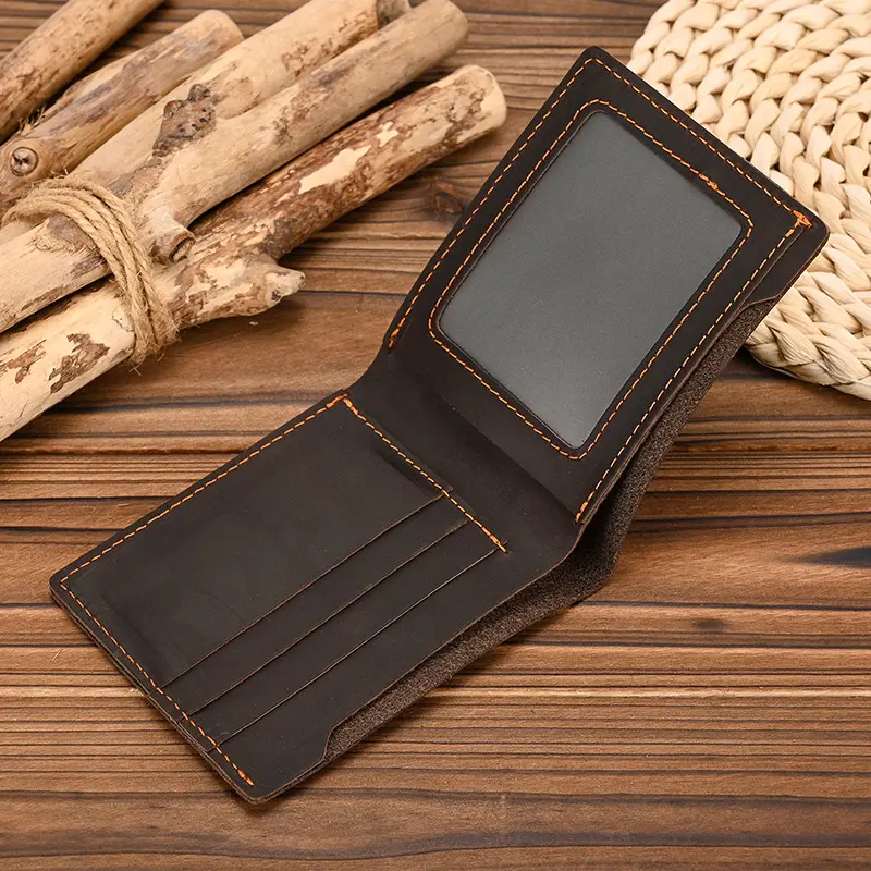 Slim Wallets Man Genuine Leather Bifld Card Holder Small Bsuiness Short Purse Vintage Fashion Dropshipping Male Wallets Thin