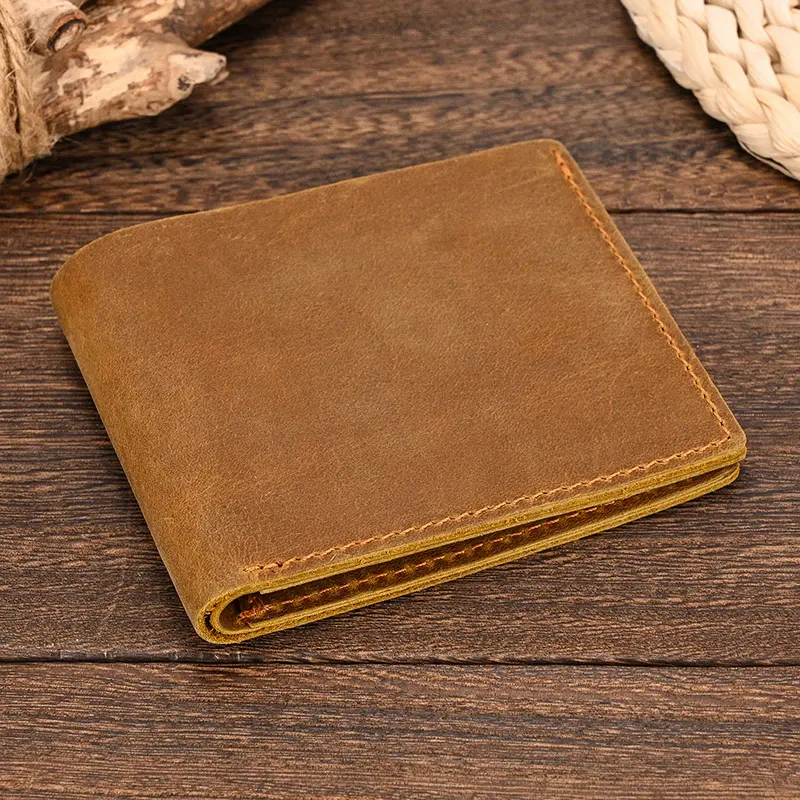 Slim Wallets Man Genuine Leather Bifld Card Holder Small Bsuiness Short Purse Vintage Fashion Dropshipping Male Wallets Thin
