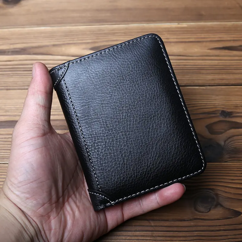 NZPJ Thin Men's Leather Wallet Short Wallet Vertical Top Layer Cowhide Card Holder Men's Coin Purse Bank Card Holder