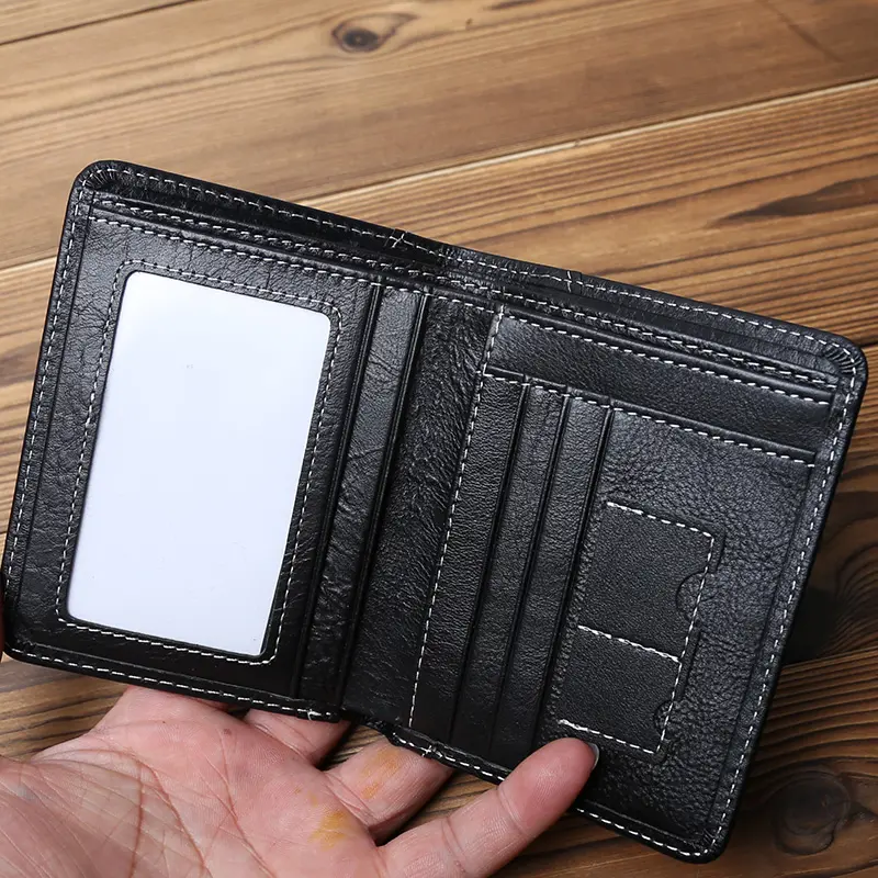 NZPJ Thin Men's Leather Wallet Short Wallet Vertical Top Layer Cowhide Card Holder Men's Coin Purse Bank Card Holder