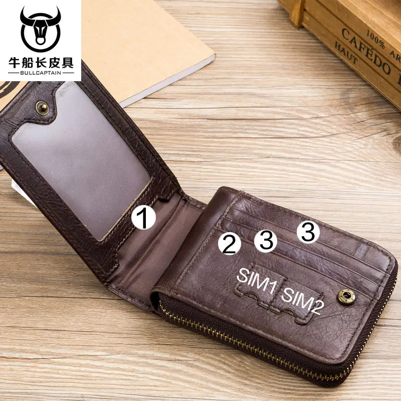 BULLCAPTAIN new Arrival Male RFID leather wallet Men Wallet Cowhide Coin Purse Slim Designer Brand Wallet Billetera para hombres