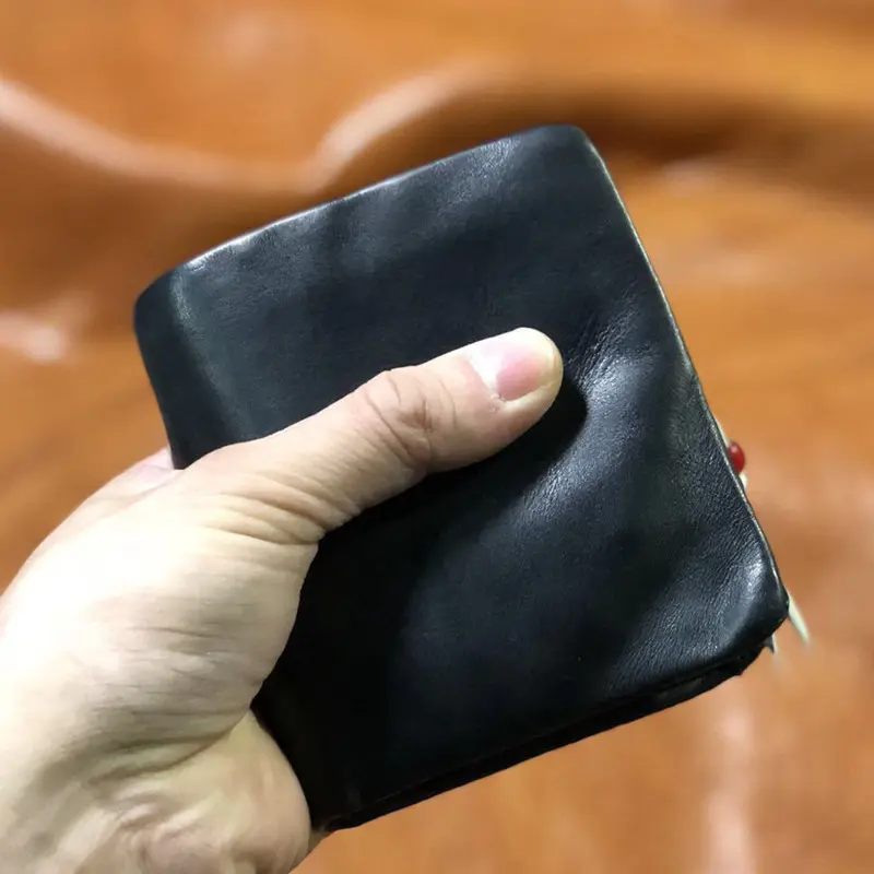 PNDME simple luxury genuine leather men's black short wallet casual natural soft real cowhide daily card holder coin purse