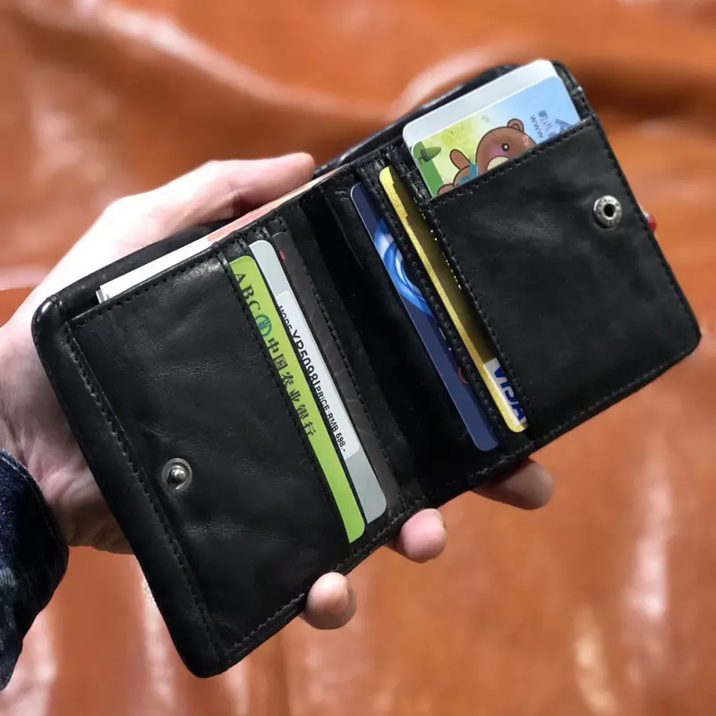 PNDME simple luxury genuine leather men's black short wallet casual natural soft real cowhide daily card holder coin purse