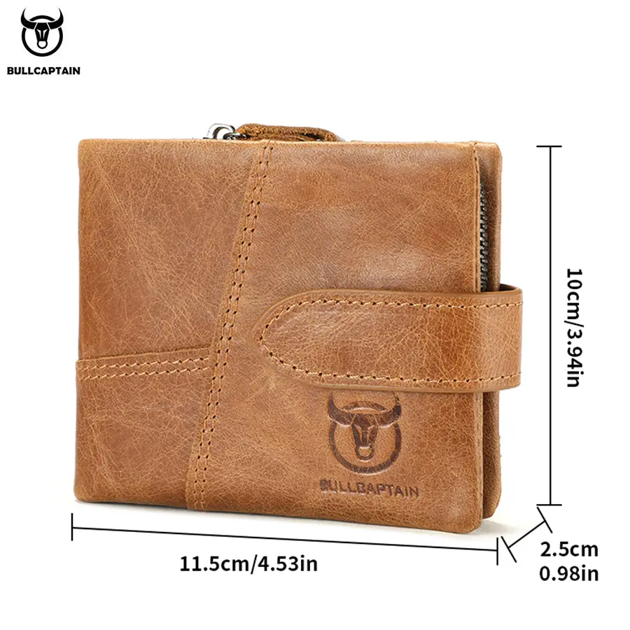 BULLCAPTAIN Classic Short Genuine Leather Men Wallets Fashion Coin Pocket Card Holder Men Purse Simple Quality Male Wallets