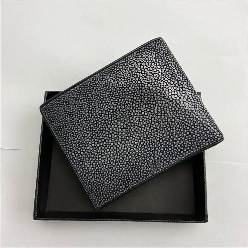 Thailand Genuine Stingray Sand Dot Skin Men's Short Bifold Wallet Card Holders Exotic Leather Male Small Black Clutch Purse