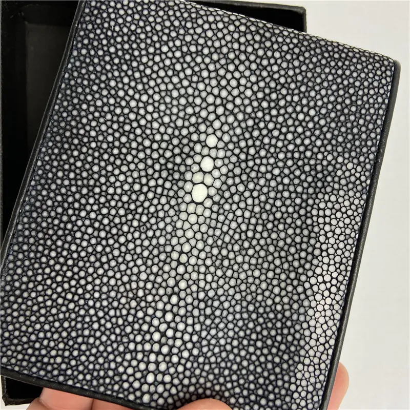 Thailand Genuine Stingray Sand Dot Skin Men's Short Bifold Wallet Card Holders Exotic Leather Male Small Black Clutch Purse