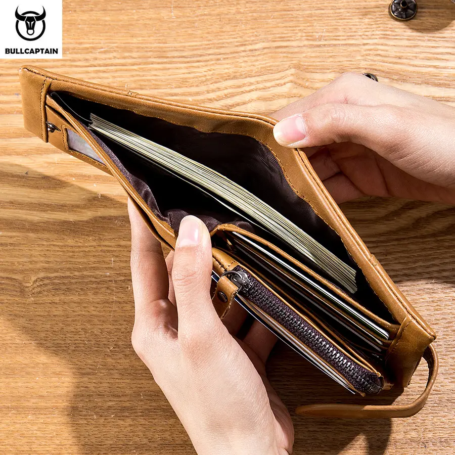 BULLCAPTAIN Classic Short Genuine Leather Men Wallets Fashion Coin Pocket Card Holder Men Purse Simple Quality Male Wallets