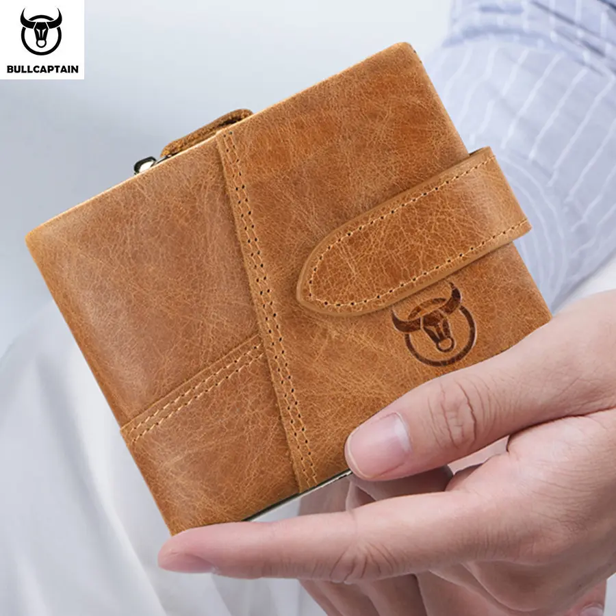 BULLCAPTAIN Classic Short Genuine Leather Men Wallets Fashion Coin Pocket Card Holder Men Purse Simple Quality Male Wallets